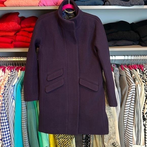 J Crew Italian Stadium Cloth 80% wool purple coat size XS - Picture 1 of 4